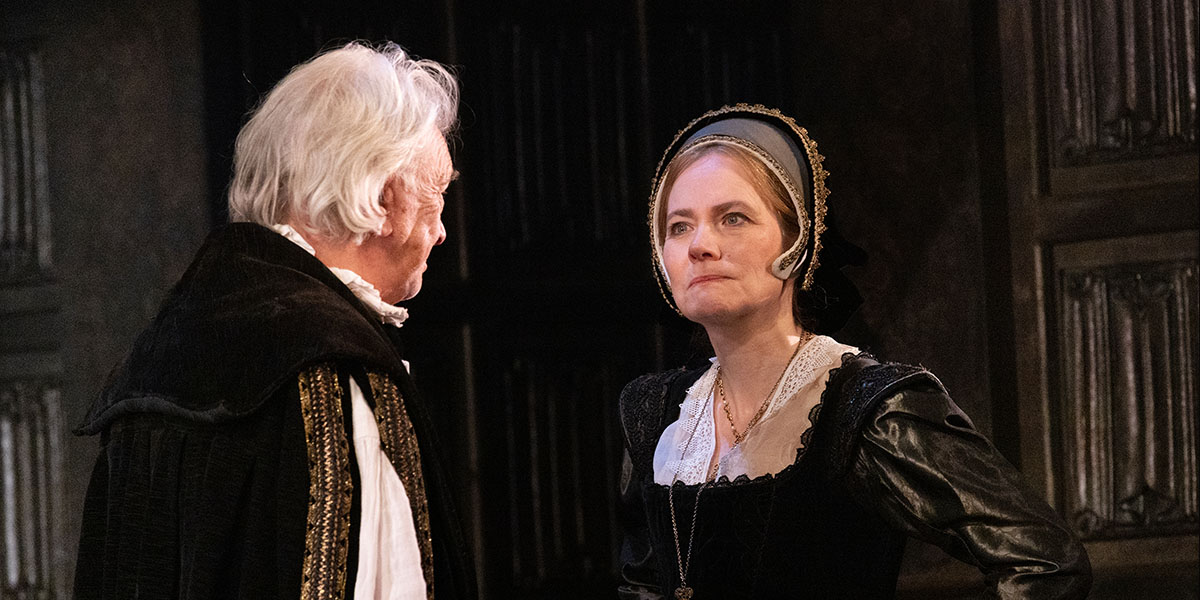 Martin Shaw talking to Abigail Cruttenden in Tudor dress