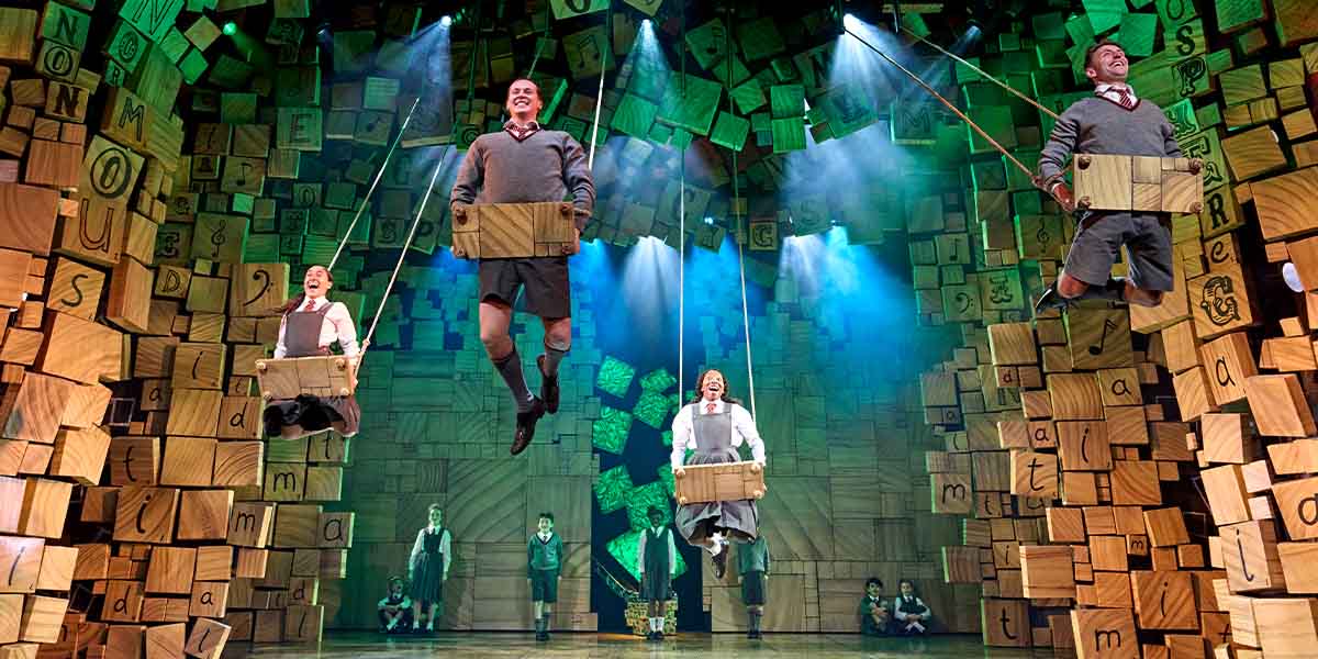 Children are suspended in the air on swings.