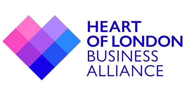 Logo for the Heart of London Business Alliance featuring a geometric design in blue and purple.