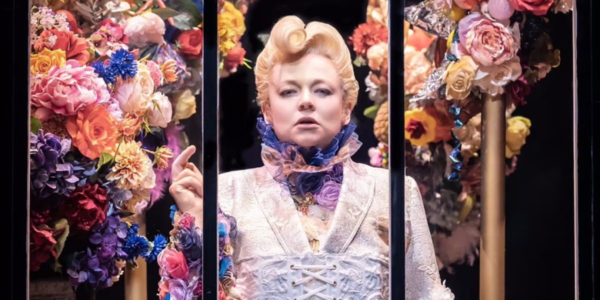 Sarah Snook in The Picture of Dorian Gray in 2024, surrounded by flowers