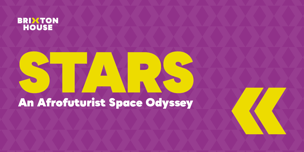 The background is purple. In the centre in capitalised yellow letters it reads 'Stars' underneath this in white letters it reads 'An Afrofuturist Space Odyssey'