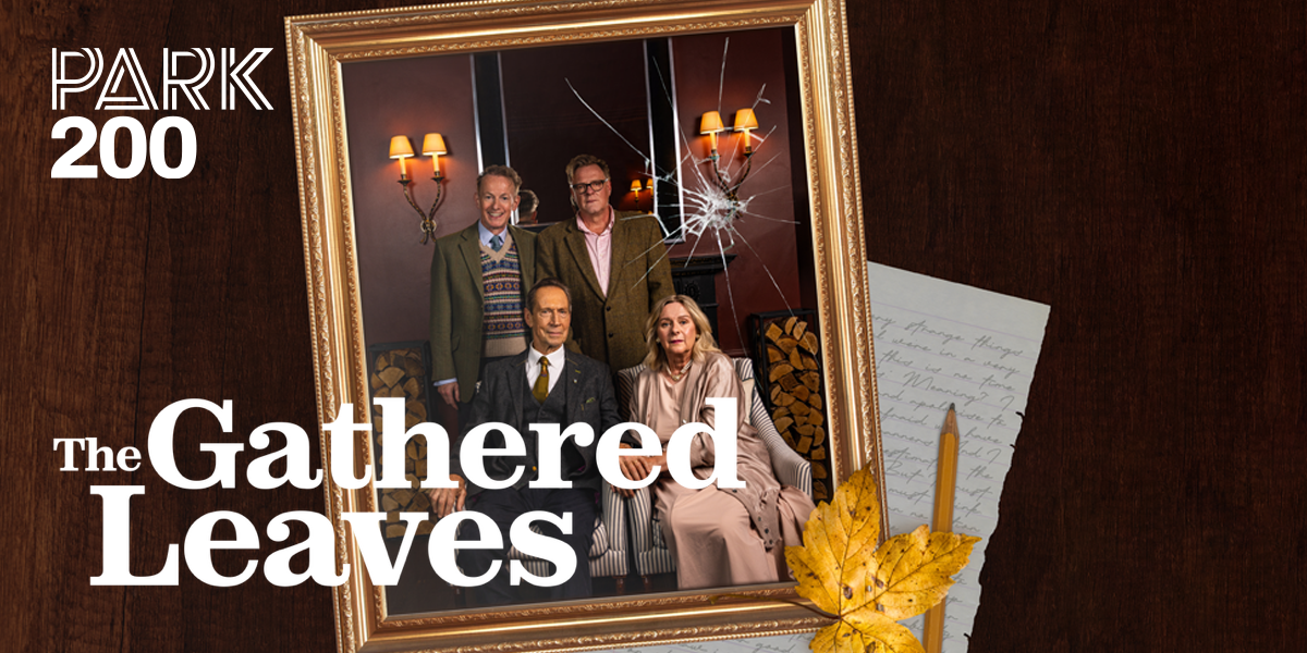 The background shows an image of a family photograph in a wooden frame. A golden leaf lies to the right hand side of the frame. At the bottom left it reads 'The Gathered Leaves'