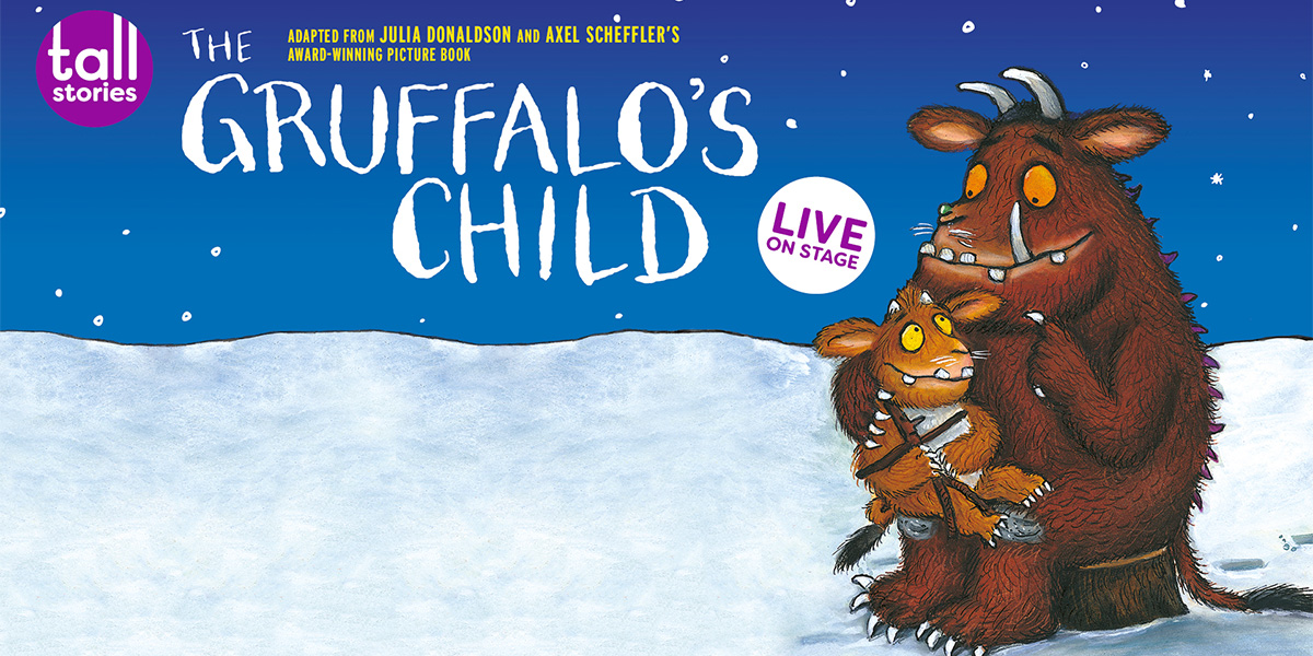 The background shows an image of The Gruffalo and their child in a snowy scene, against the night sky. At the top it reads 'The Gruffalo's Child'