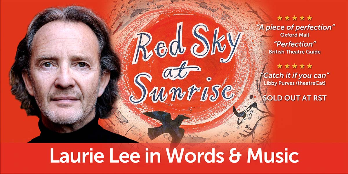 The background is red. On the left is an image of Anton Lesser. On the right it reads 'Red Sky At Sunrise'