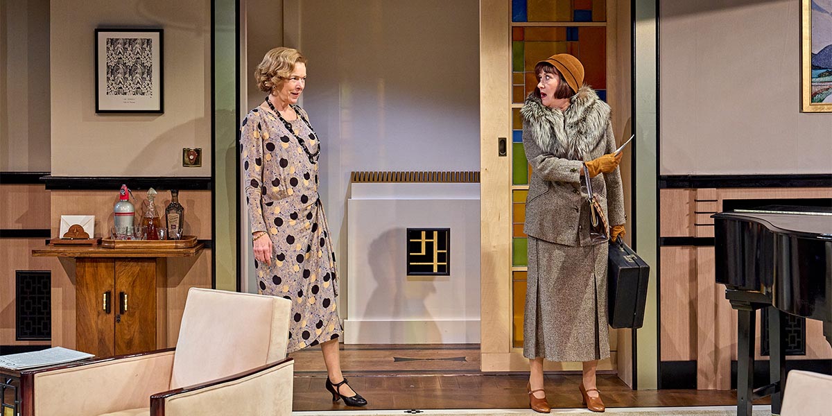 Janie Dee, Julia Steroll, Alexandra Gilbreath, and Jane Banbury pose together, smiling, in a theatrical setting.