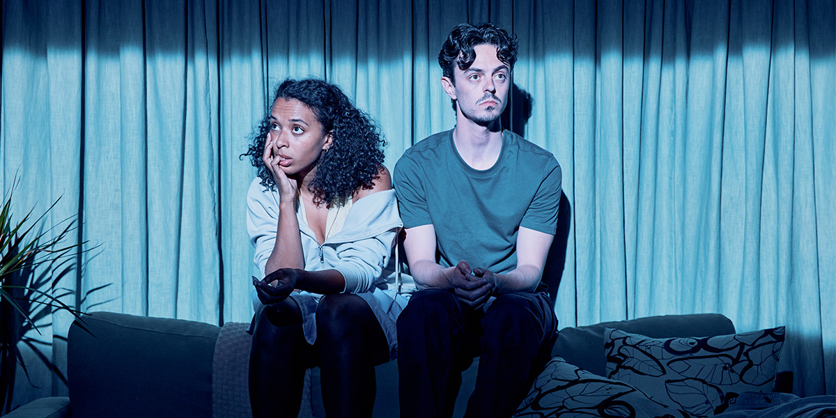 Tia Bannon as Billie and Jerome Yates as Peter perform in 'I'm Not Being Funny' at Bush Theatre.