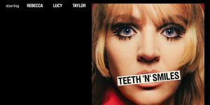 A bright dental clinic with smiling patients showcasing healthy teeth, featuring modern dental equipment in the background.