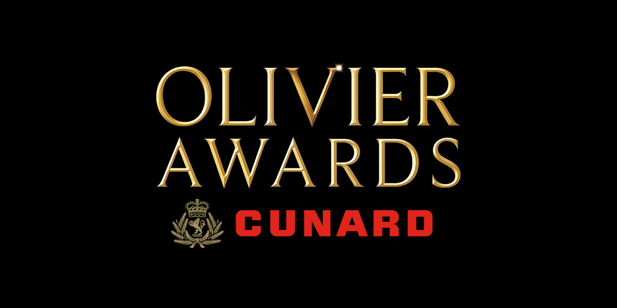 Gold and red text reads "OLIVIER AWARDS" and "CUNARD" on a black background.