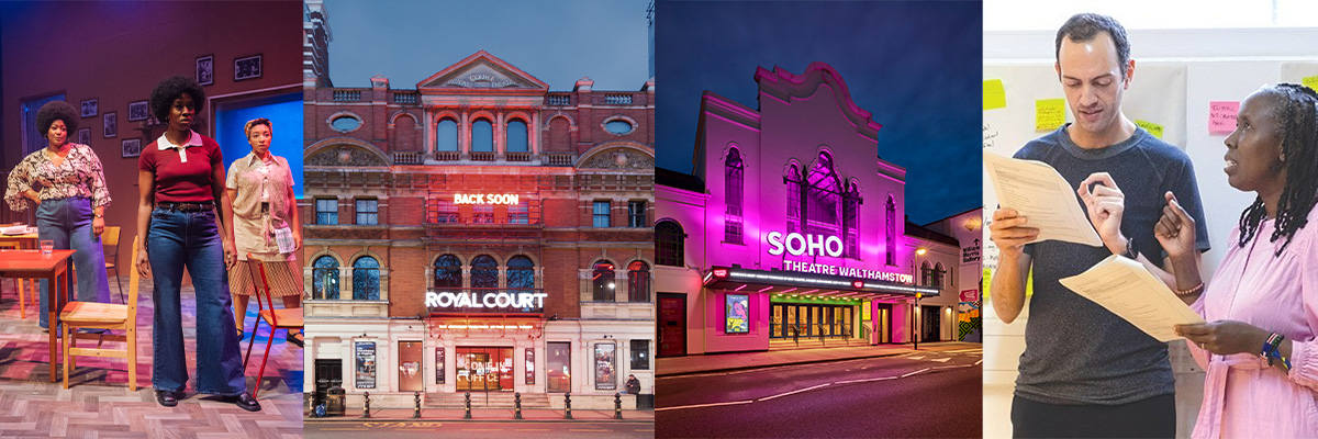 Winners of The Stage Awards 2026 standing on stage, holding trophies, with a spotlight and audience in background.