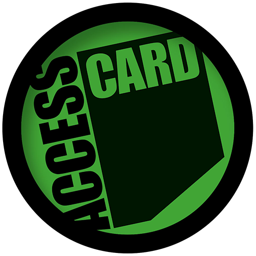 Circular logo featuring green and black colours with the text "Access Card" prominently displayed in the centre.