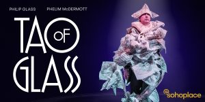 A person wearing an elaborate costume stands against a purple background. On the left it reads 'Tao Of Glass'.