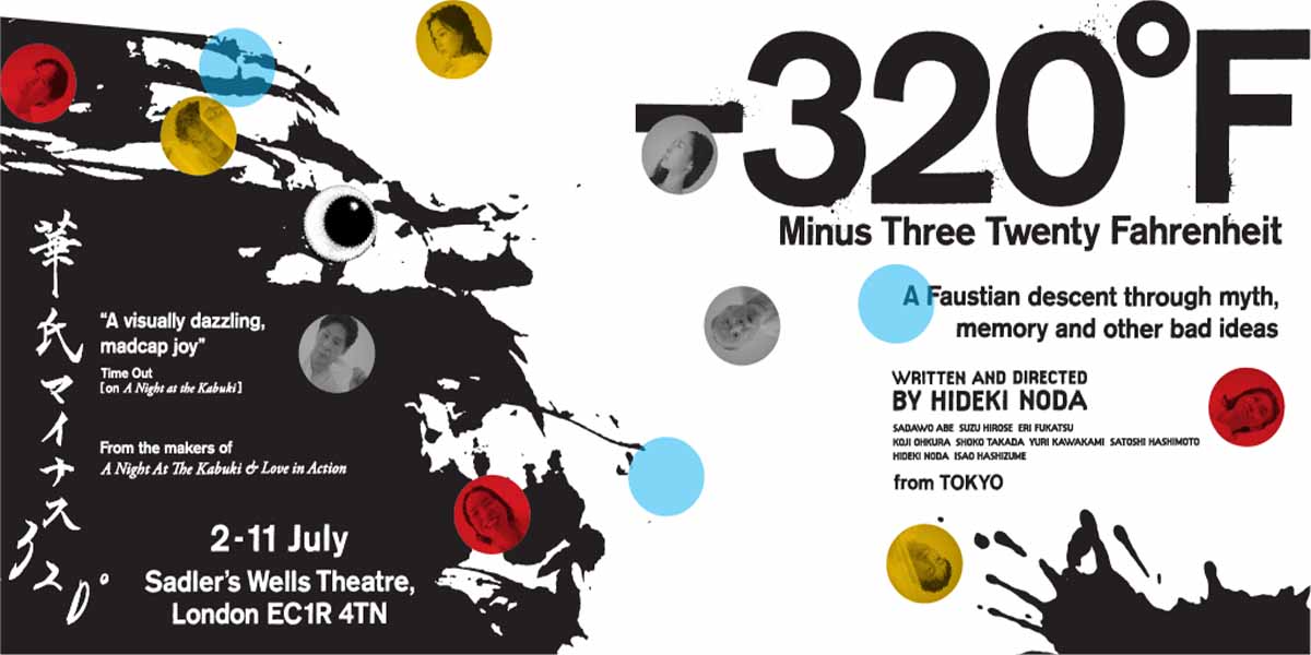 Promotional poster for "320°F," featuring bold text, abstract shapes, and images of performers.