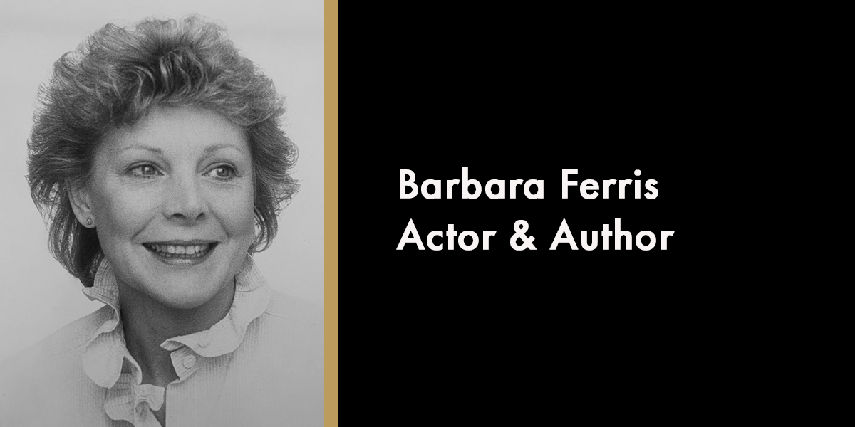 A portrait of Barbara Ferris, smiling, with a soft-focus background, wearing a blue blouse.