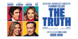 A promotional graphic featuring the title "The Truth" in bold text against a vibrant background.