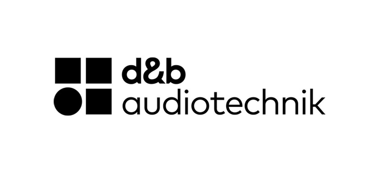 Logo of d&b audiotechnik featuring black squares and a circle, with text in a modern font.