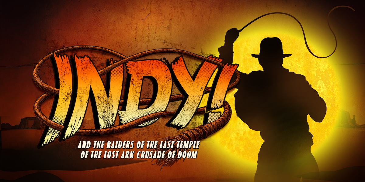 A vibrant Indy-themed graphic featuring bold text and dynamic colours, set against a textured background.