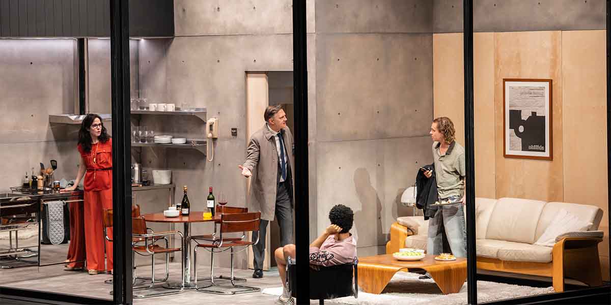 Mary-Louise Parker and David Morrissey engage in conversation, while Archie Madekwe and Tom Glynn-Carney observe.