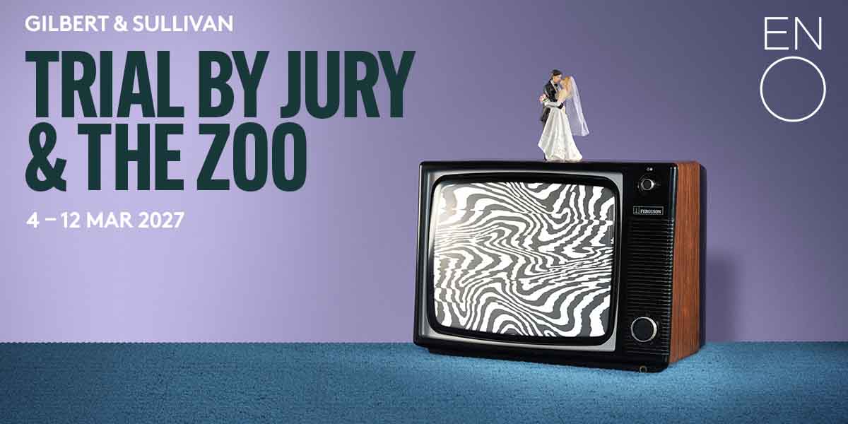A vintage television displays a swirling pattern, topped with a wedding couple figurine against a purple background.
