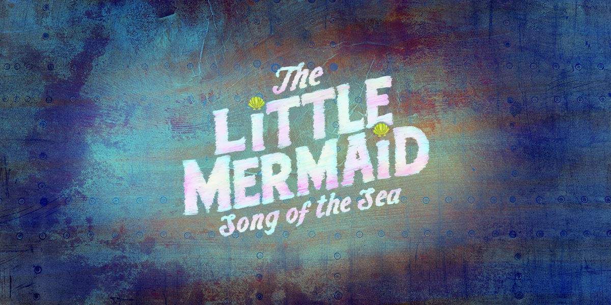 A vibrant underwater scene featuring Ariel, a red-haired mermaid, surrounded by colourful fish and coral.