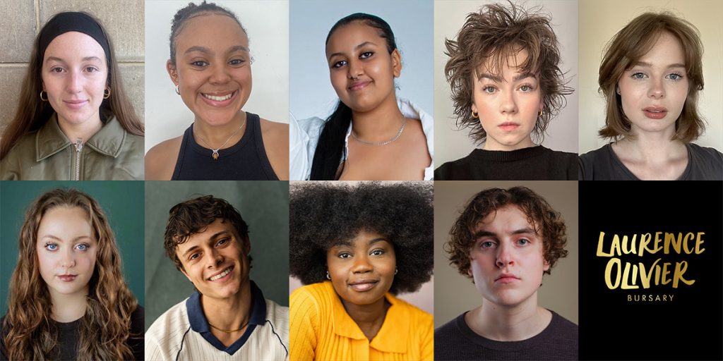 Headshots of nine actors with a final panel that reads Laurence Olivier Bursary